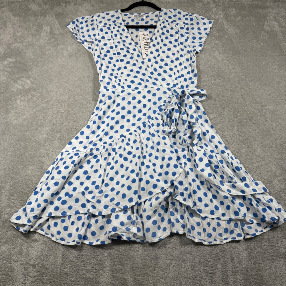 XIX Palms Santa Maria Knot Top Dress Womens Medium White Polka Dot‎ Resort NWT